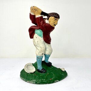 Vintage Cast Iron Doorstop Bookend Golf Golfer Antique Putting Green